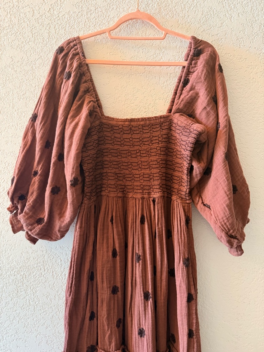 FREE PEOPLE Dahlia Floral Embroidered Brown Boho Maxi Dress Women’s Size Large - Picture 2 of 10